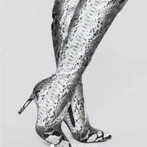 Fashion Nova Snakeskin High Knee Boots